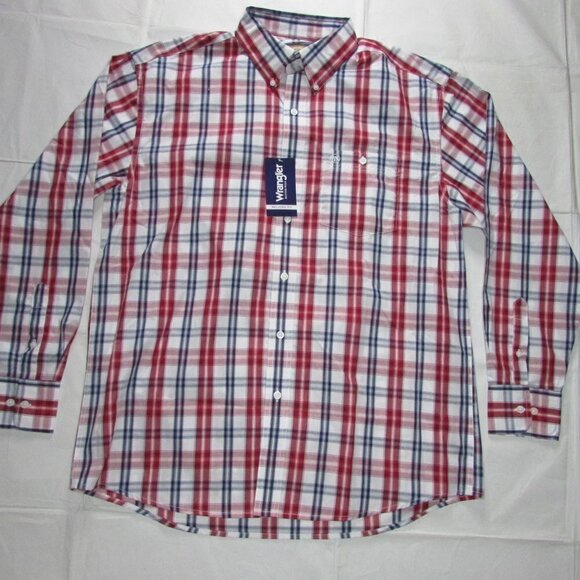 Wrangler Men's Long Sleeve Relaxed Fit Plaid Button Up Shirt - Picture 2 of 3